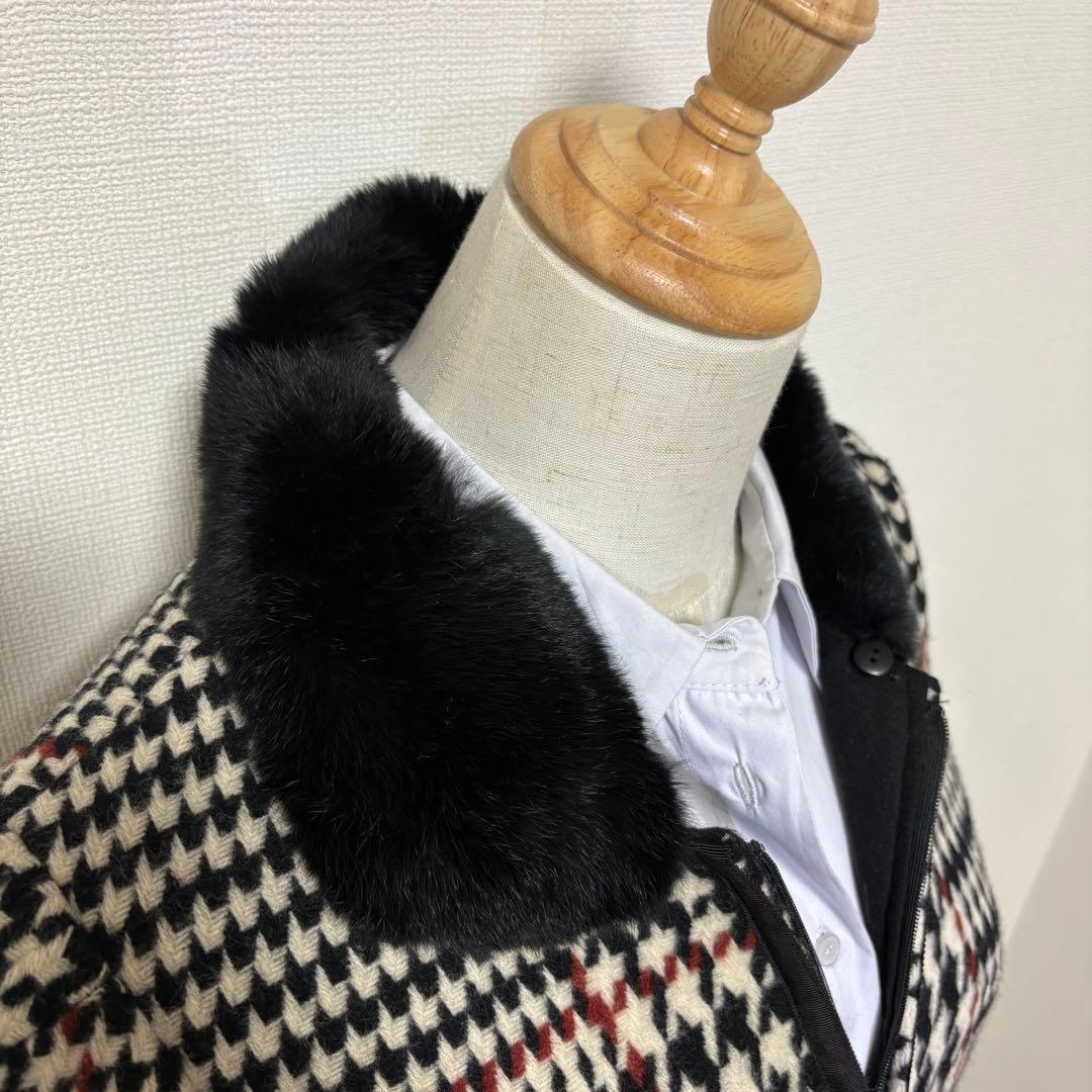 M’S GRACY エムズグレイシー 千鳥格子 ファー襟 ベルト付コート 40