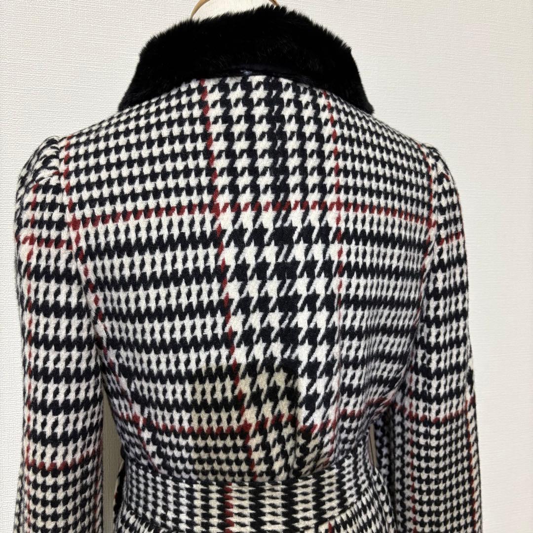 M’S GRACY エムズグレイシー 千鳥格子 ファー襟 ベルト付コート 40