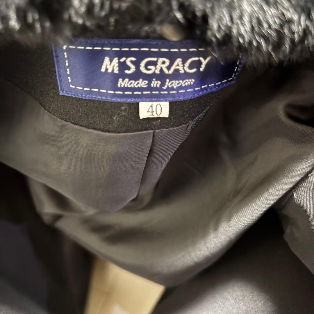 M’S GRACY エムズグレイシー 千鳥格子 ファー襟 ベルト付コート 40