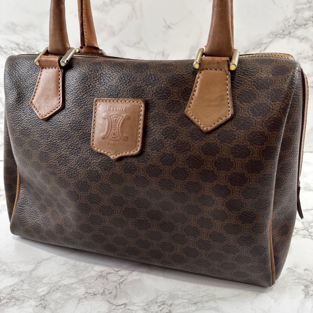 CELINE セリーヌ マカダム柄 PVC×本革 レザー ボストンバッグ