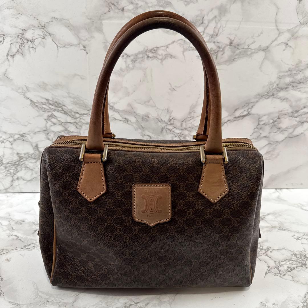 CELINE セリーヌ マカダム柄 PVC×本革 レザー ボストンバッグ