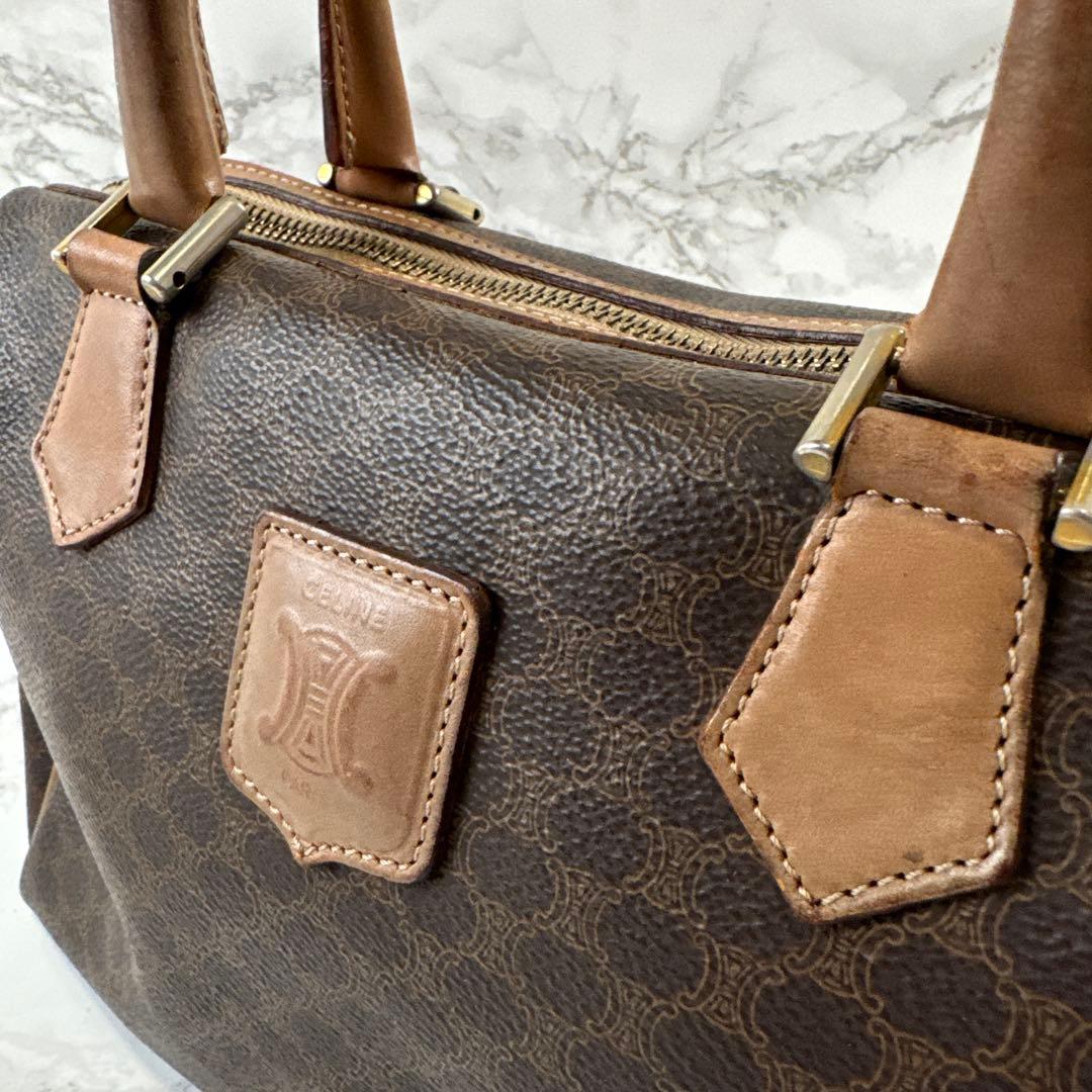 CELINE セリーヌ マカダム柄 PVC×本革 レザー ボストンバッグ