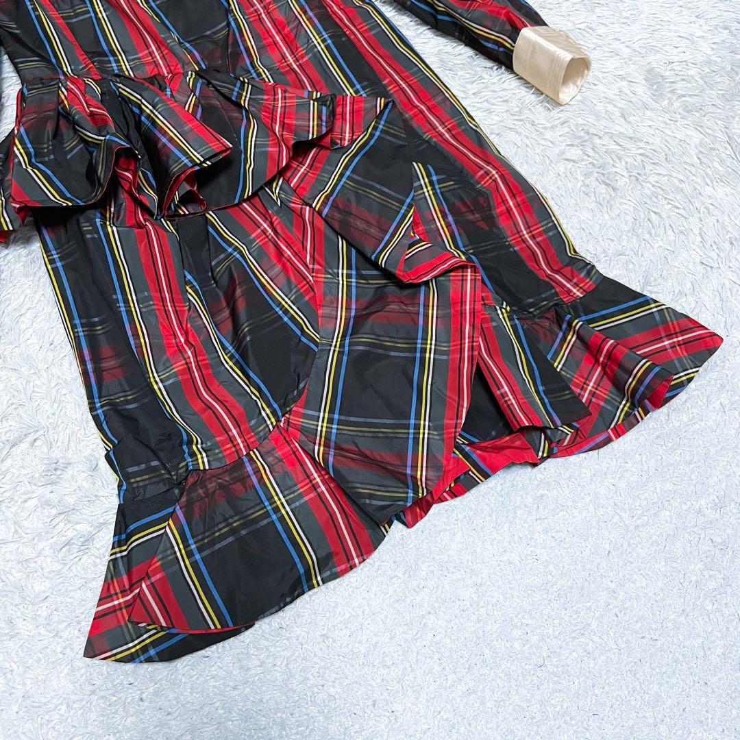 モスキーノ フリル変形 チェック 長袖シャツ ワンピース ドレス 42 L〜XL