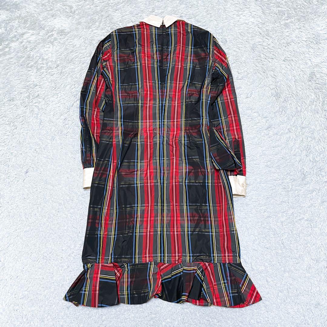 モスキーノ フリル変形 チェック 長袖シャツ ワンピース ドレス 42 L〜XL