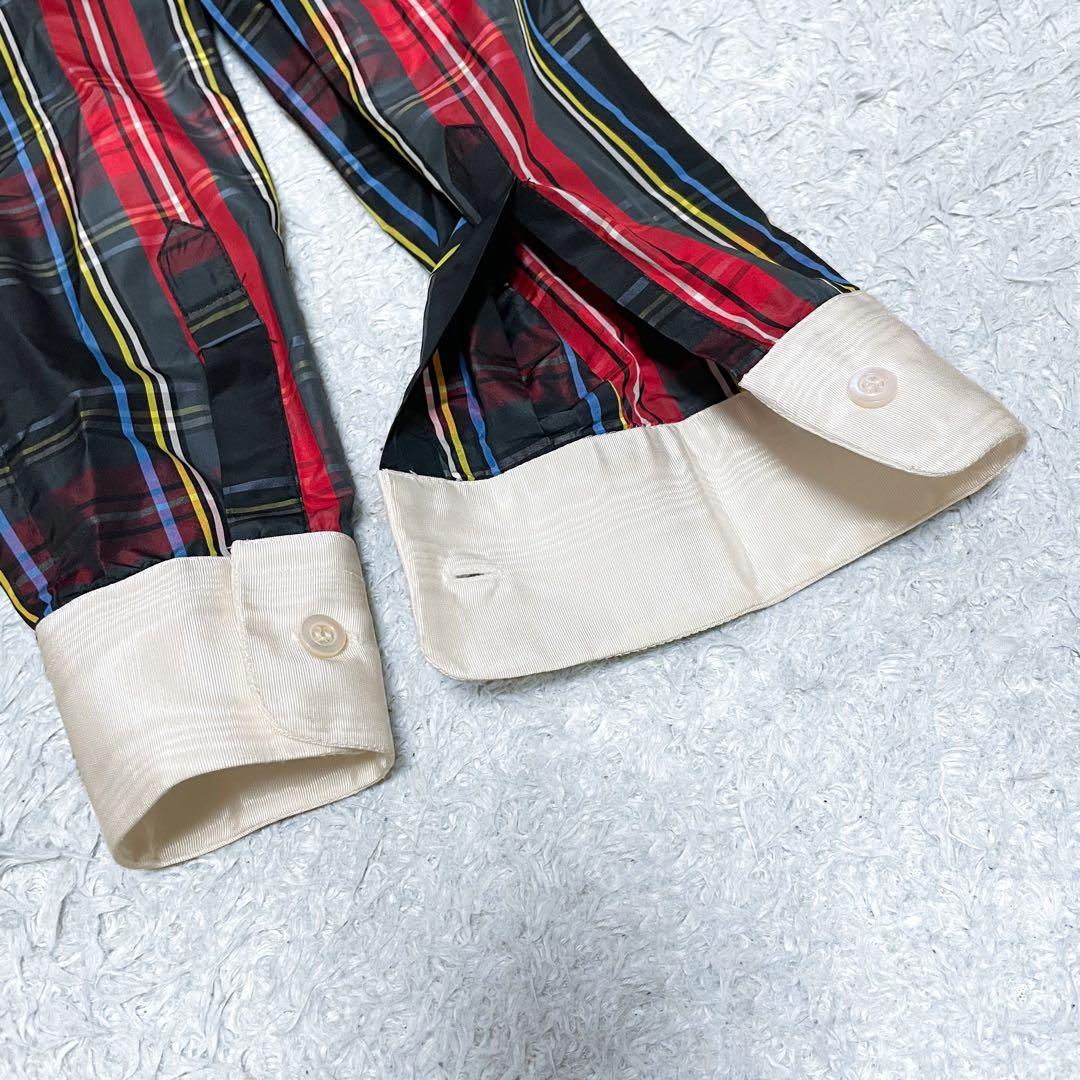 モスキーノ フリル変形 チェック 長袖シャツ ワンピース ドレス 42 L〜XL