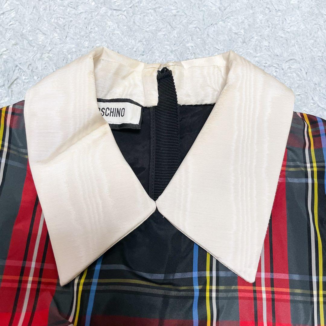 モスキーノ フリル変形 チェック 長袖シャツ ワンピース ドレス 42 L〜XL