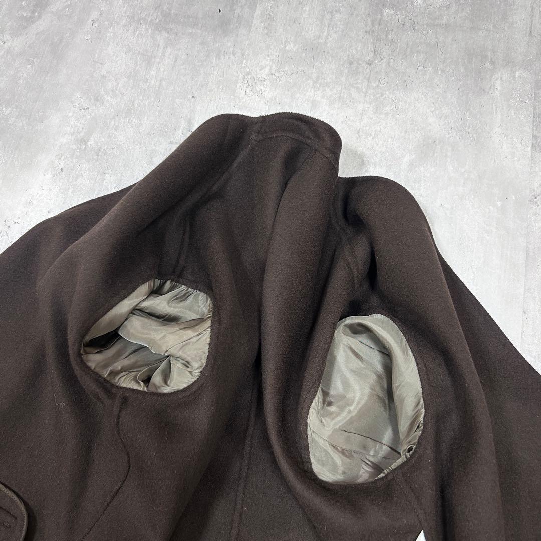 C311 美品 23区 ノーカラーコート ロング丈 ウールカシミヤ 濃茶 L相当