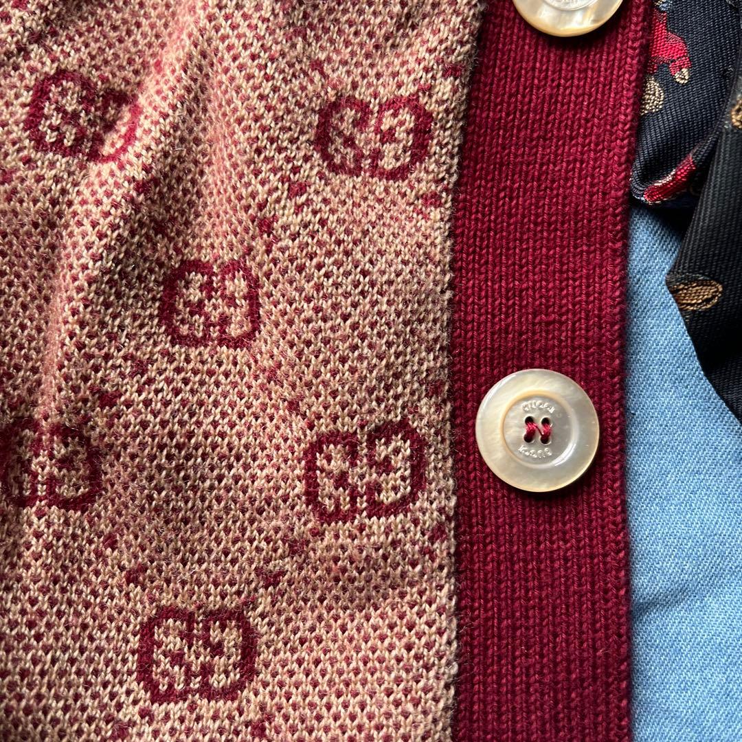 GUCCI ロゴ入りカーディガン L 赤/ベージュ