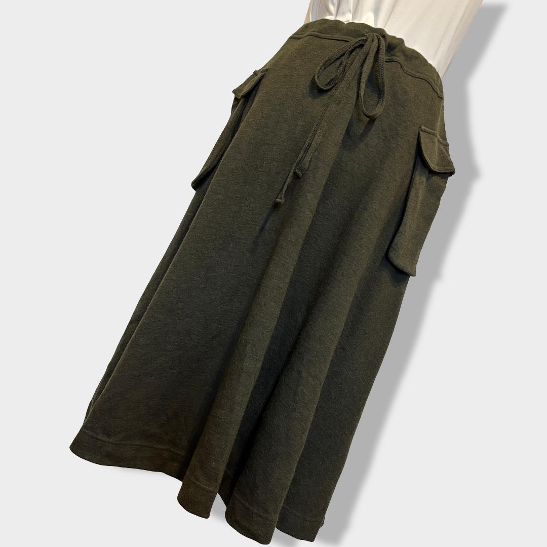 【美品】45R 45rpmウール 縮絨 Aライン ロングスカート カーキ系