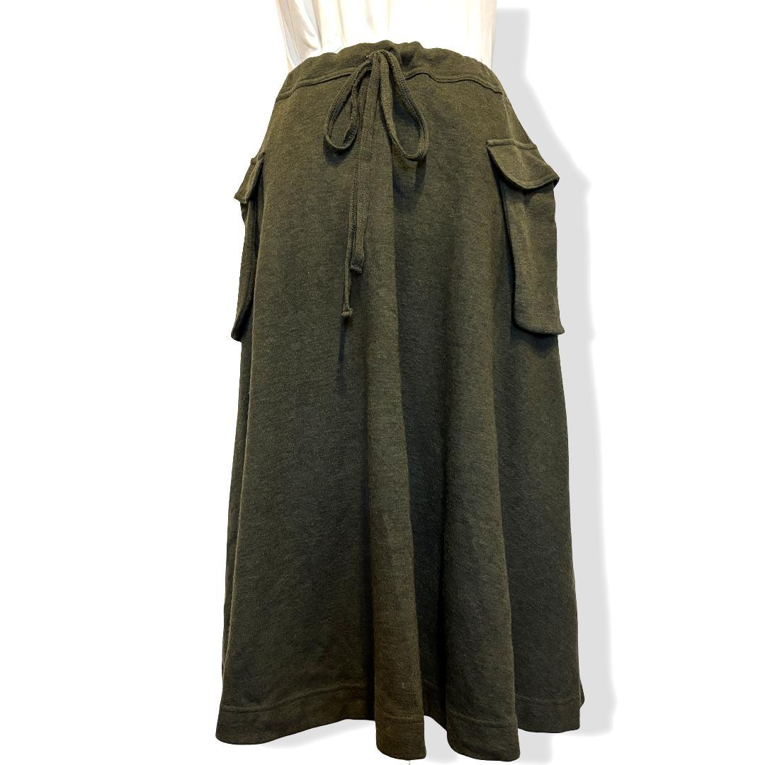【美品】45R 45rpmウール 縮絨 Aライン ロングスカート カーキ系