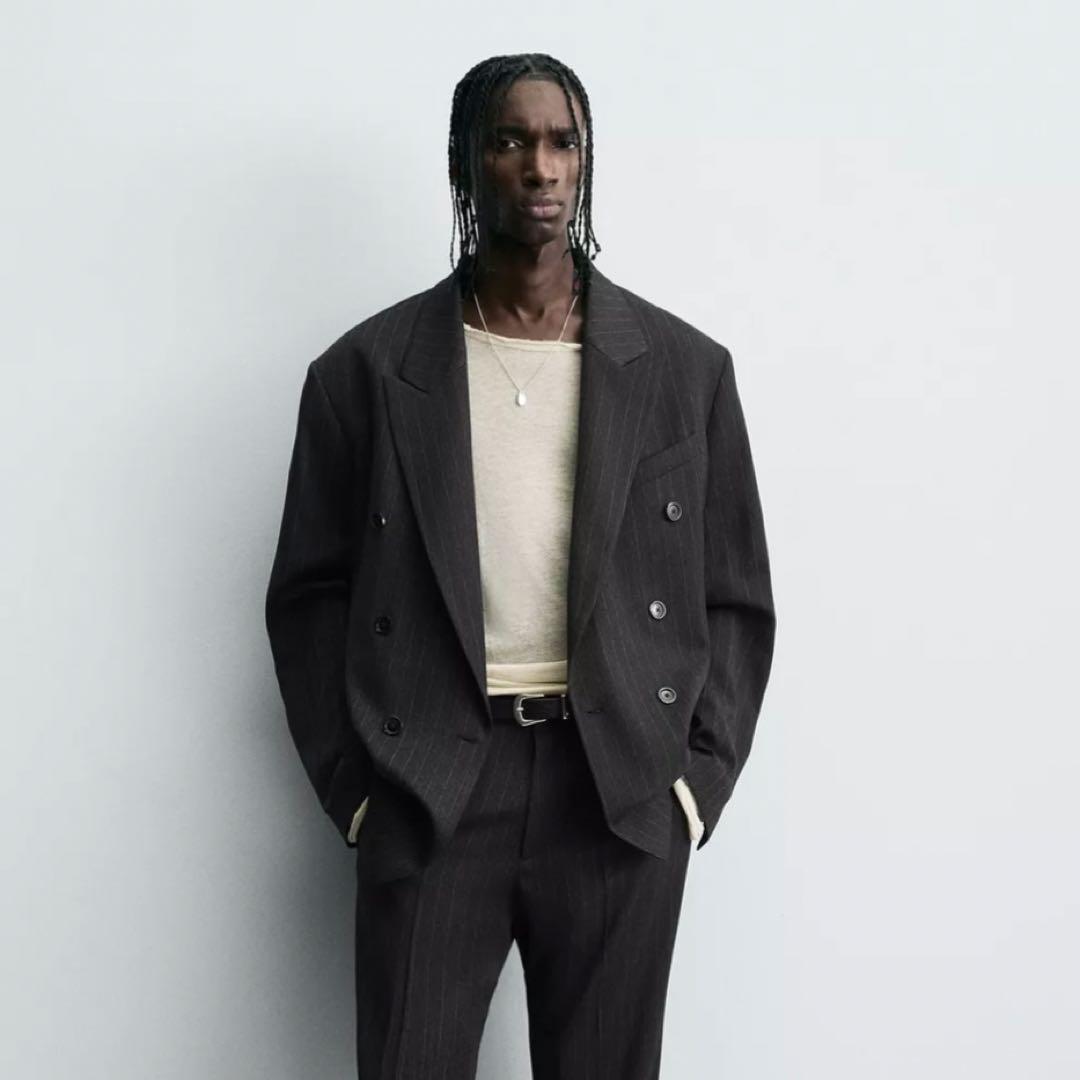 ZARA ダブルブレスト ストライプ柄スーツブレザー