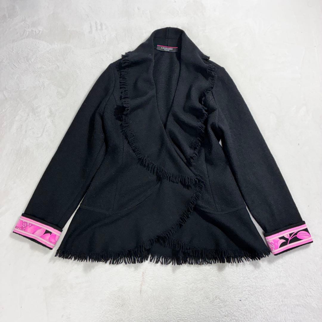 ハ*ー様 美品✨レオナール フリンジ カーディガン ジャケット 40
