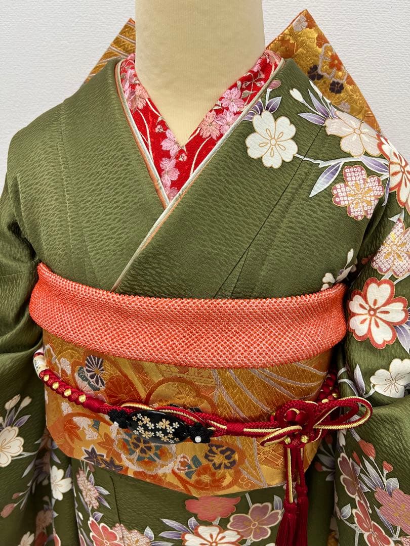 振り袖　フルセット　別誂長襦袢　グリーン　金彩加工　刺繍入り　834