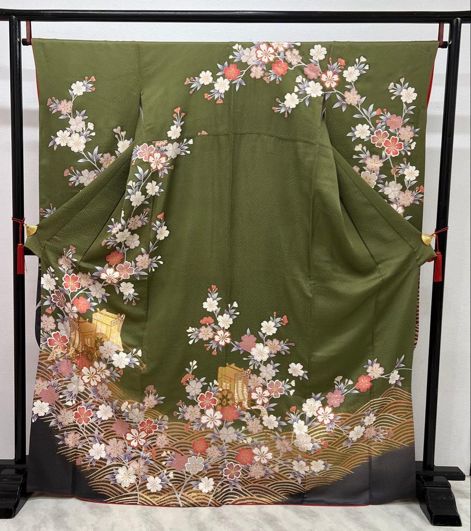 振り袖　フルセット　別誂長襦袢　グリーン　金彩加工　刺繍入り　834