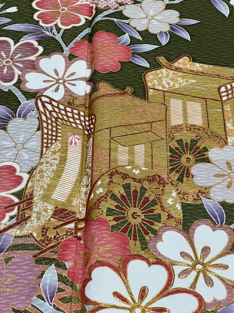 振り袖　フルセット　別誂長襦袢　グリーン　金彩加工　刺繍入り　834