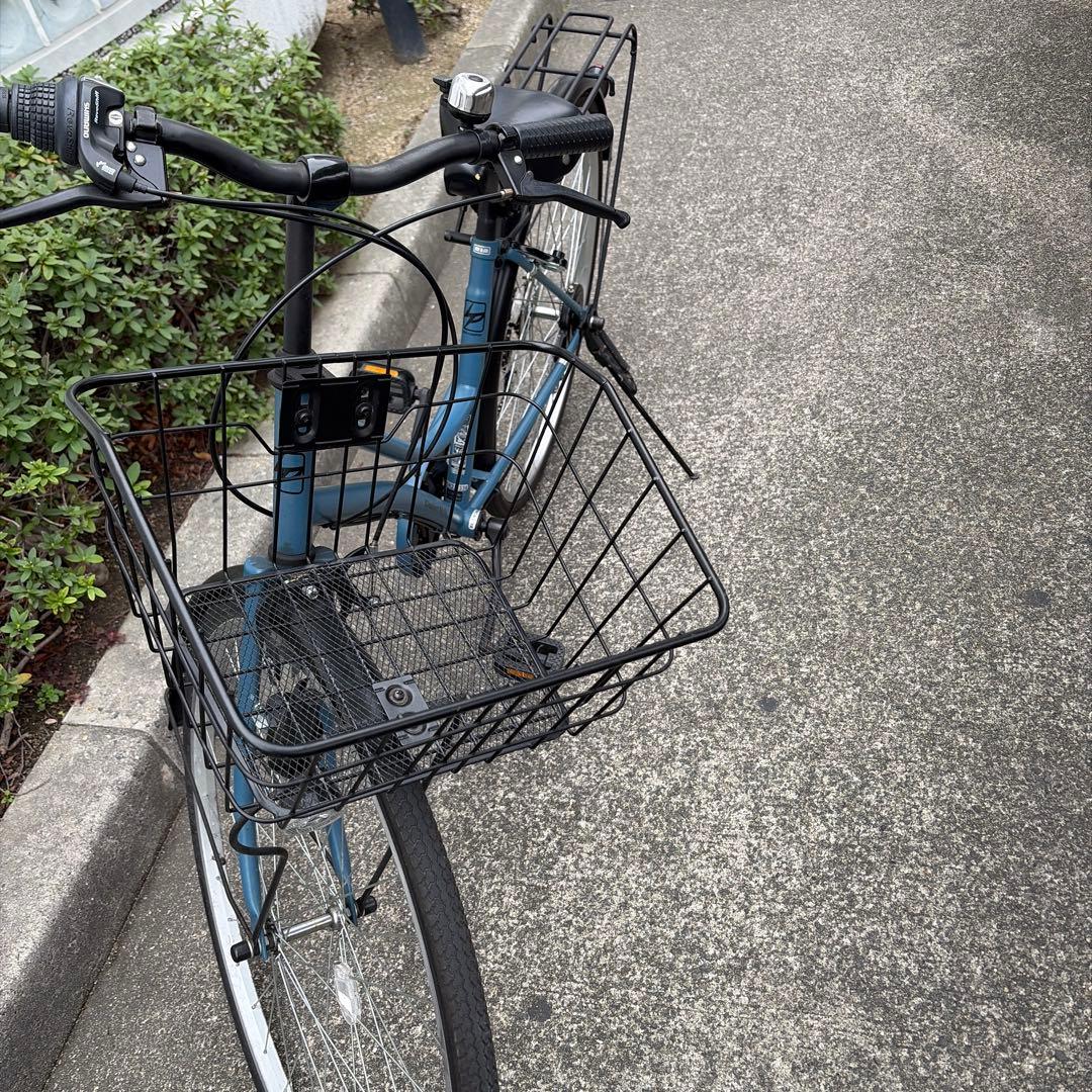 青色シティサイクル 前バスケット付き（大阪直接受け取り）