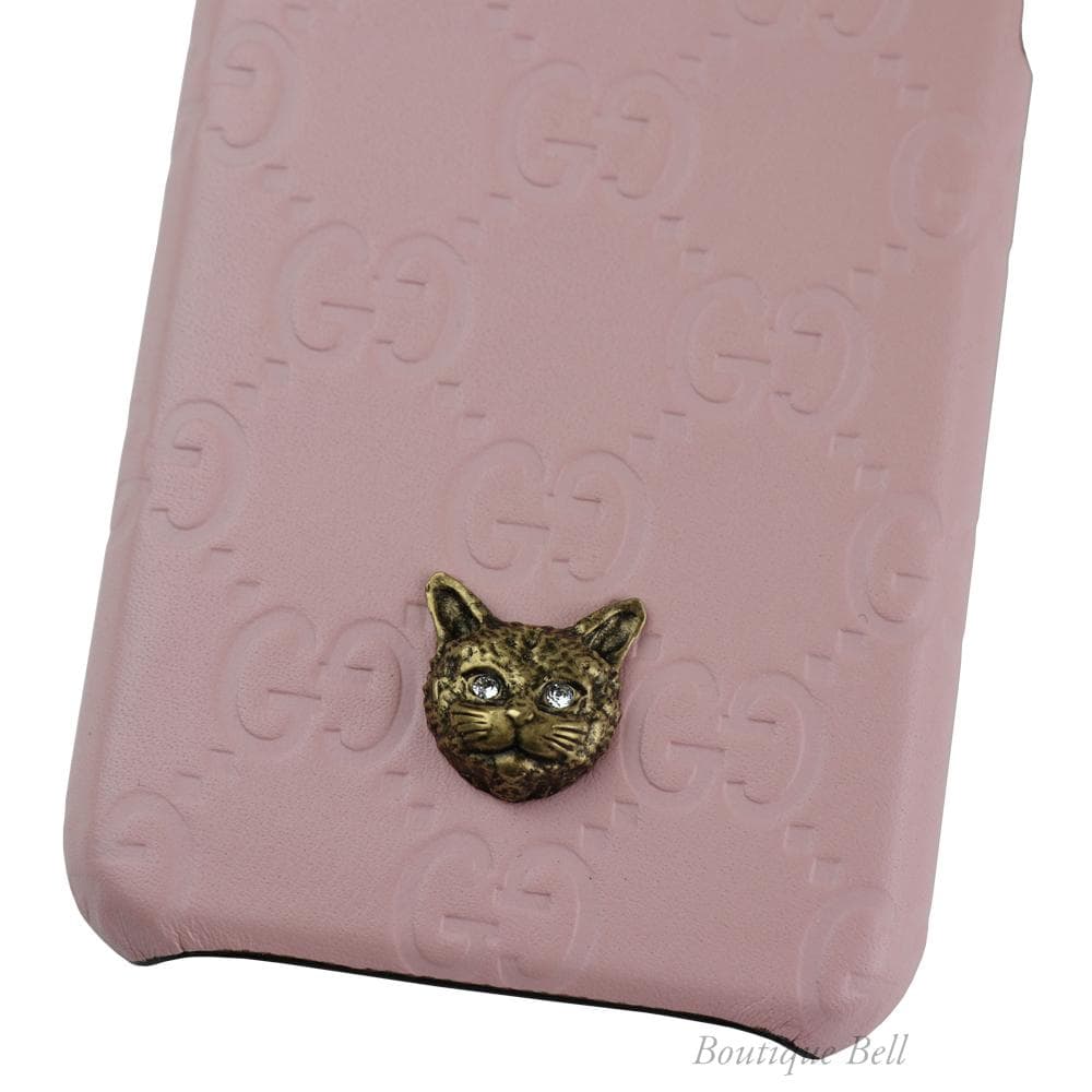 【グッチ】レザーグッチシマ キャット猫 iPhone7/8/SEケース Pink