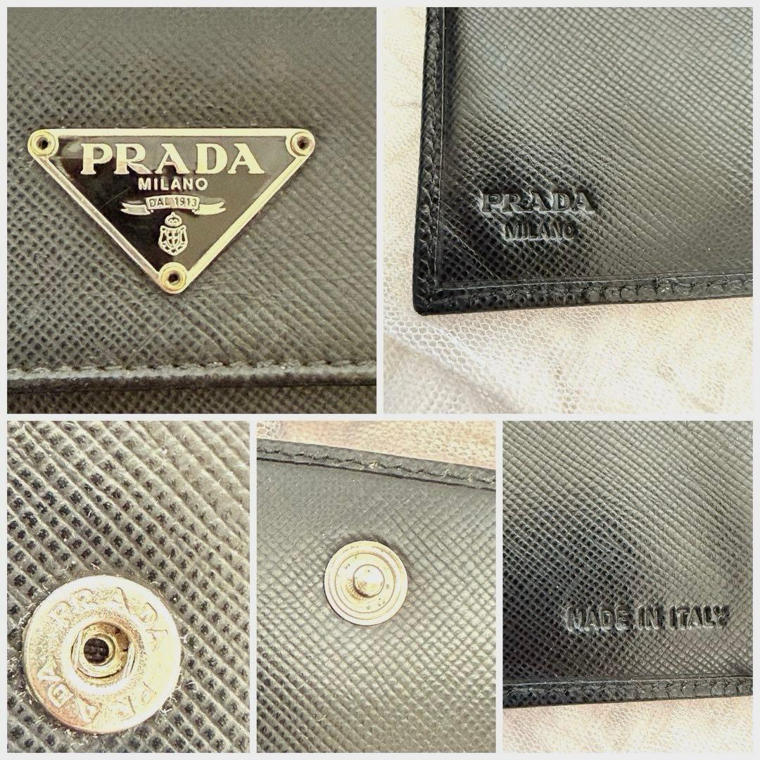 PRADA 三つ折り財布 ブラック サフィアーノ レザー三角ロゴ　黒