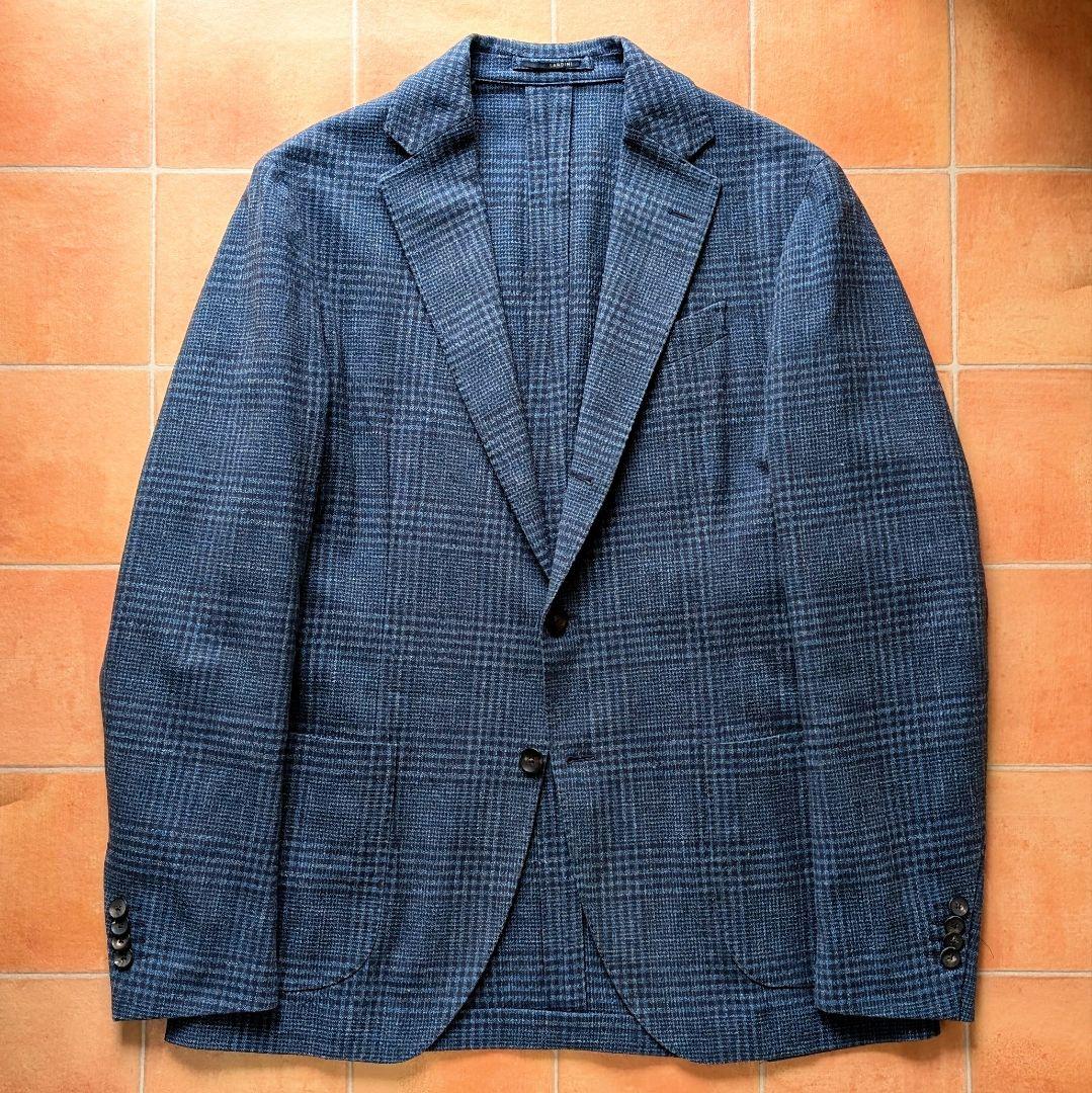 【近年モデル】LARDINI ジャケット ネイビー コットン リネン チェック