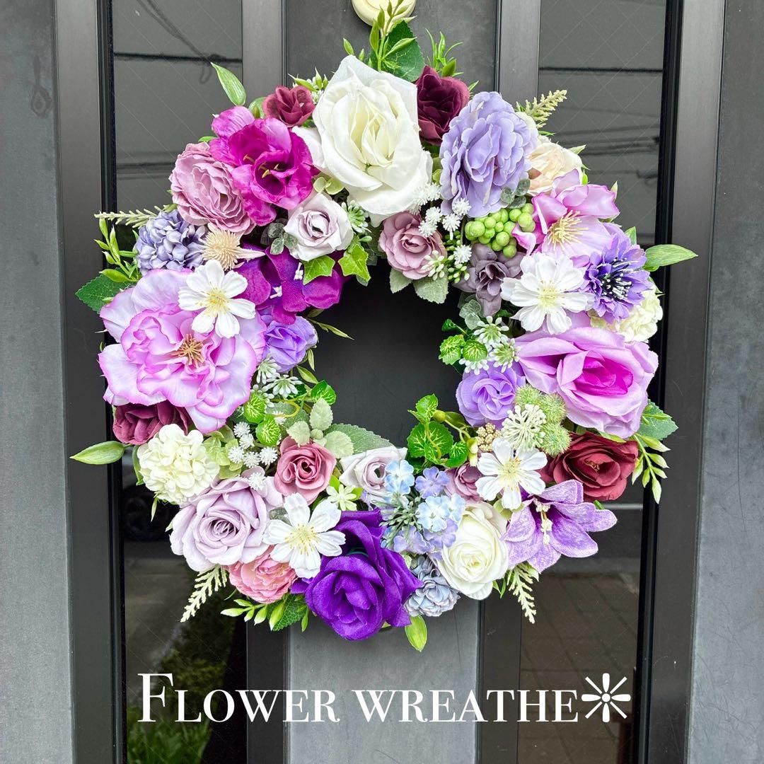 コスモスプロフ✳️フラワーリース✳️Blue➕purple❤️玄関リース☆造花＊