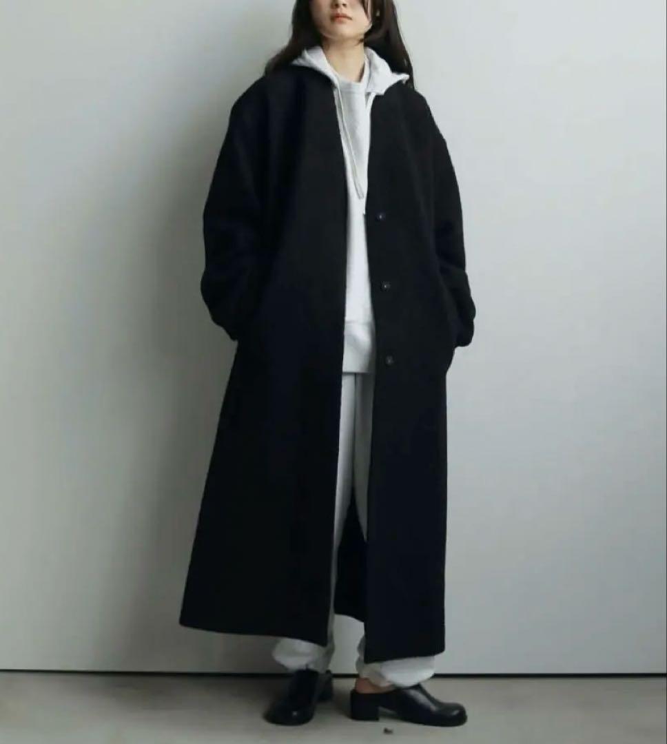 【新品】ànukeCollarlessCocoonCoat38ネイビーコート