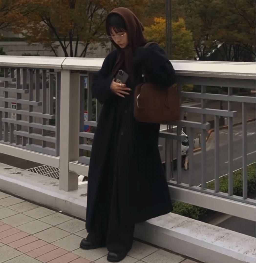 【新品】ànukeCollarlessCocoonCoat38ネイビーコート
