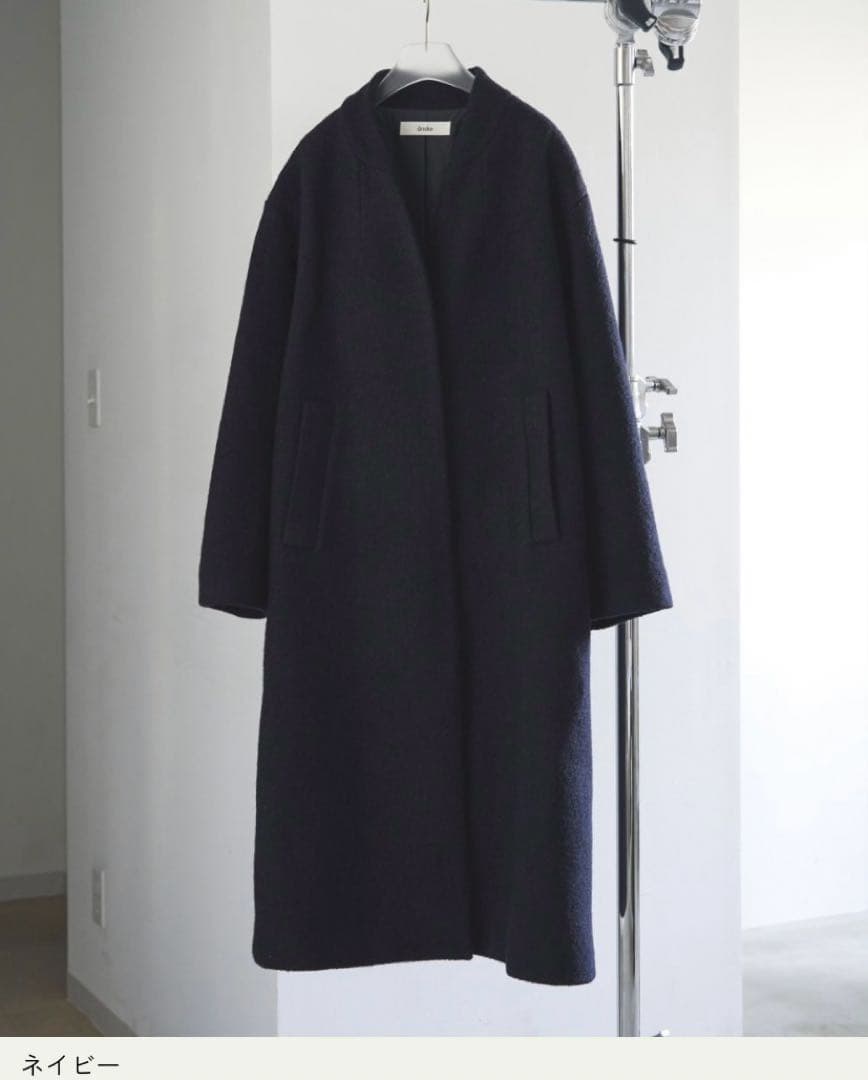 【新品】ànukeCollarlessCocoonCoat38ネイビーコート