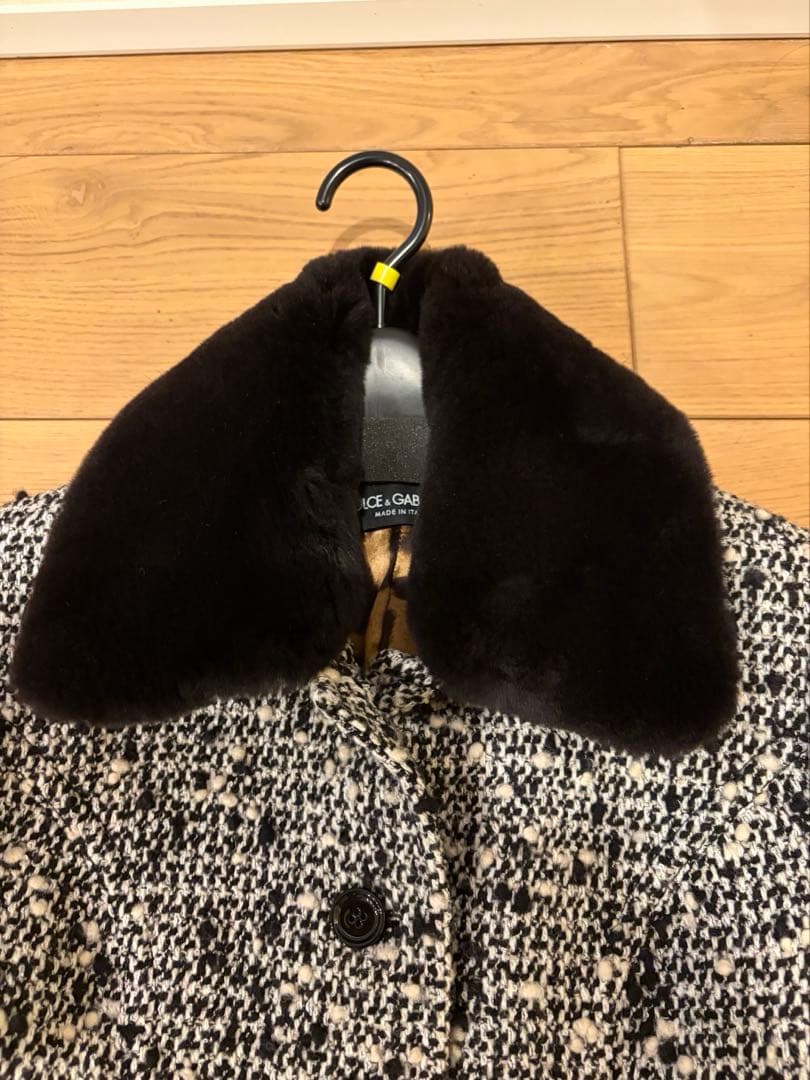DOLCE & GABBANA ツイードロングコート　襟毛皮　38