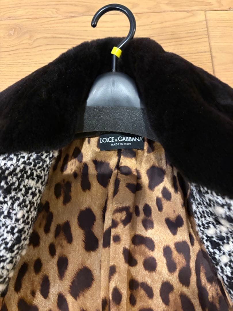 DOLCE & GABBANA ツイードロングコート　襟毛皮　38