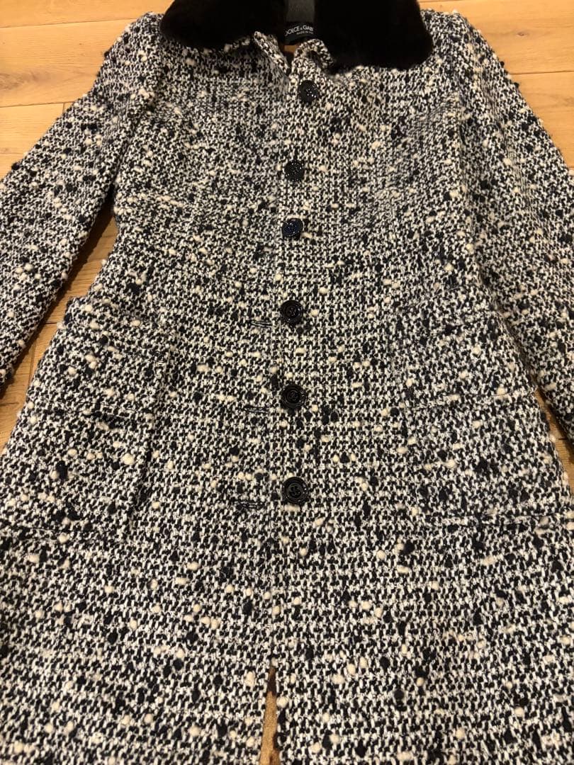 DOLCE & GABBANA ツイードロングコート　襟毛皮　38