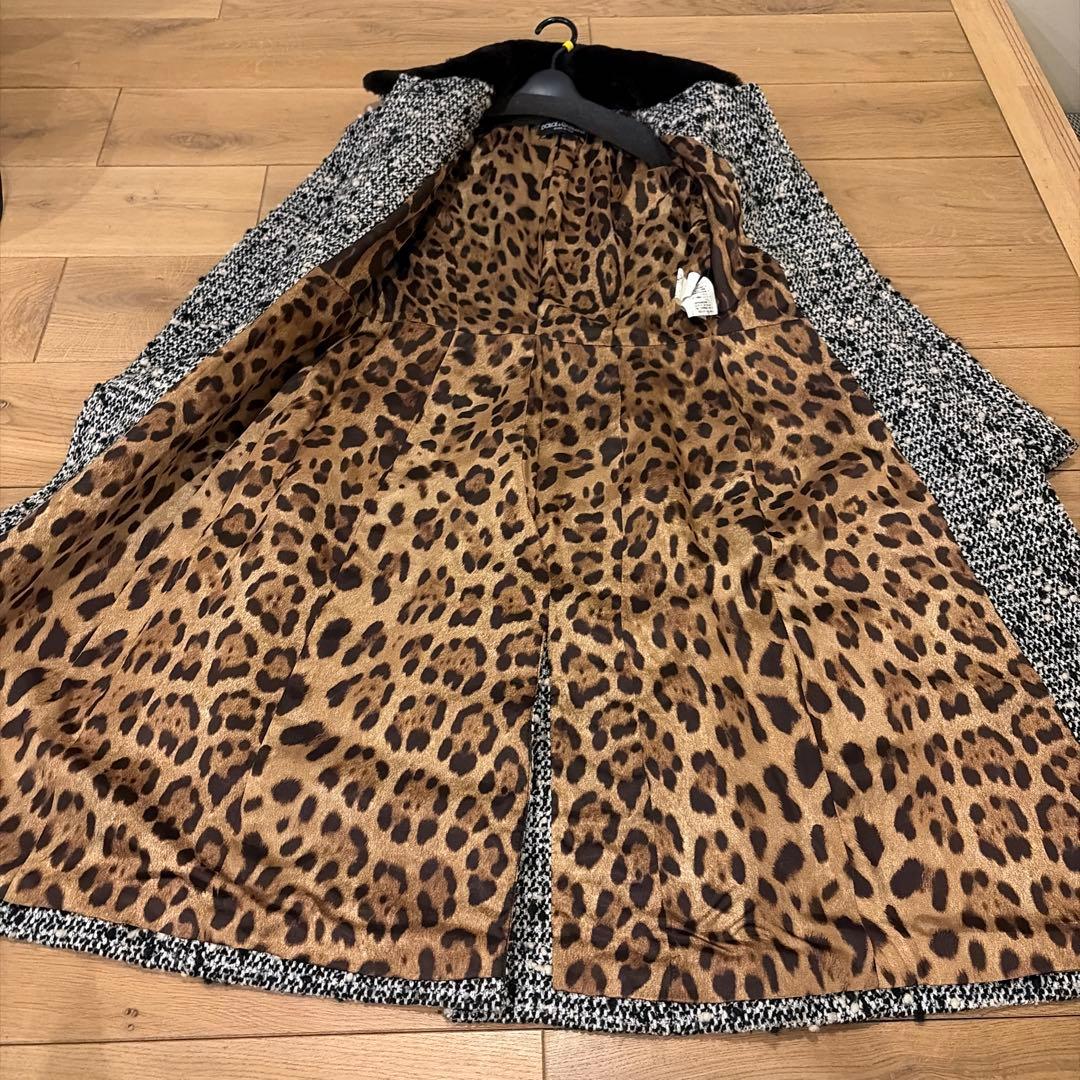 DOLCE & GABBANA ツイードロングコート　襟毛皮　38