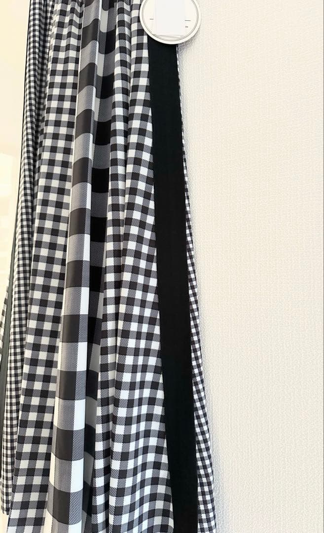 【MONiLE】モニーレ　ジョーゼットチェック組み合わせロングスカート　ブラック