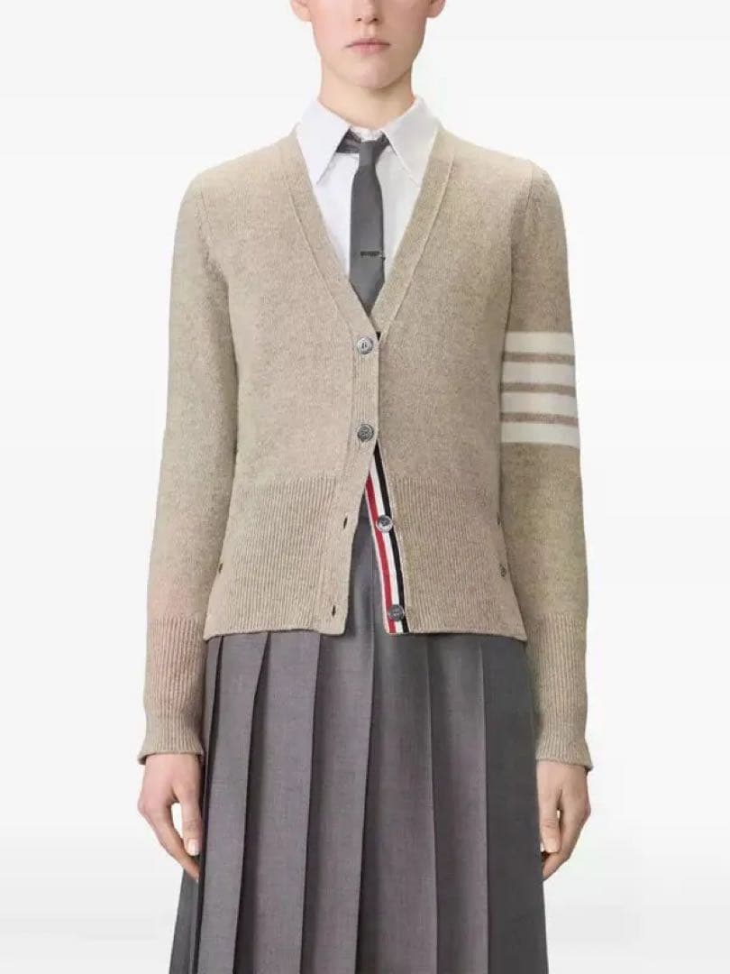 THOM BROWNE トムブラウン 4bar Vネックカーディガン ベージュ