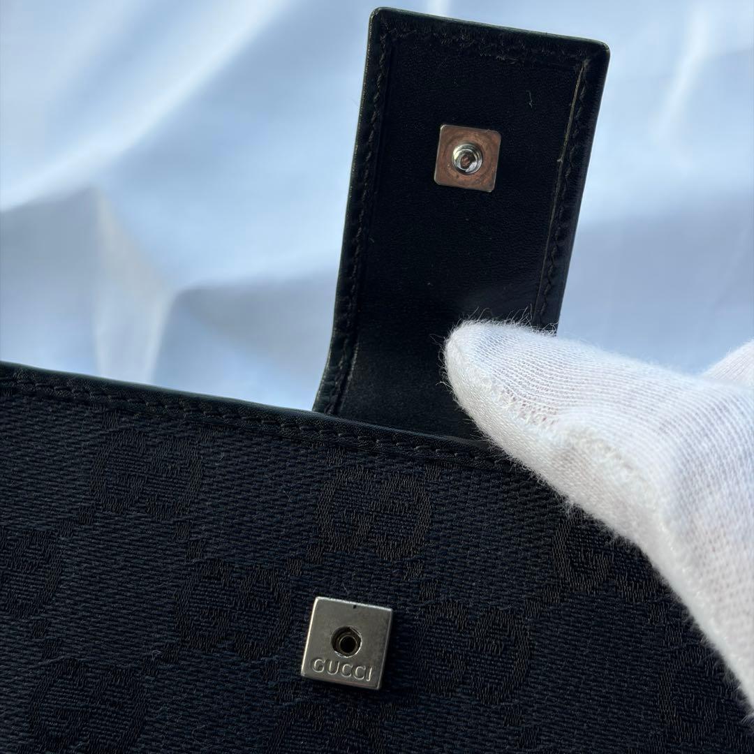 GUCCI グッチ 二つ折り財布 シマ レザー×キャンバス