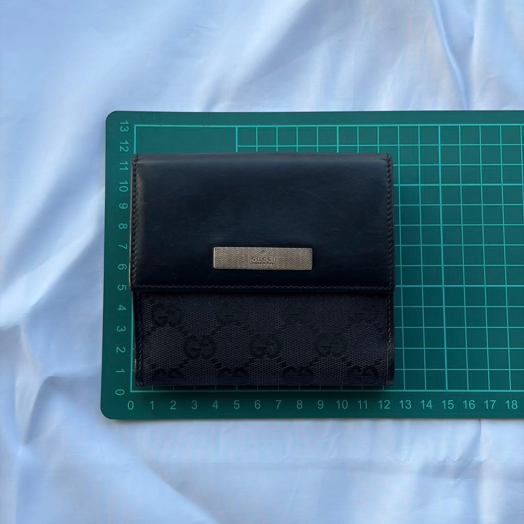 GUCCI グッチ 二つ折り財布 シマ レザー×キャンバス