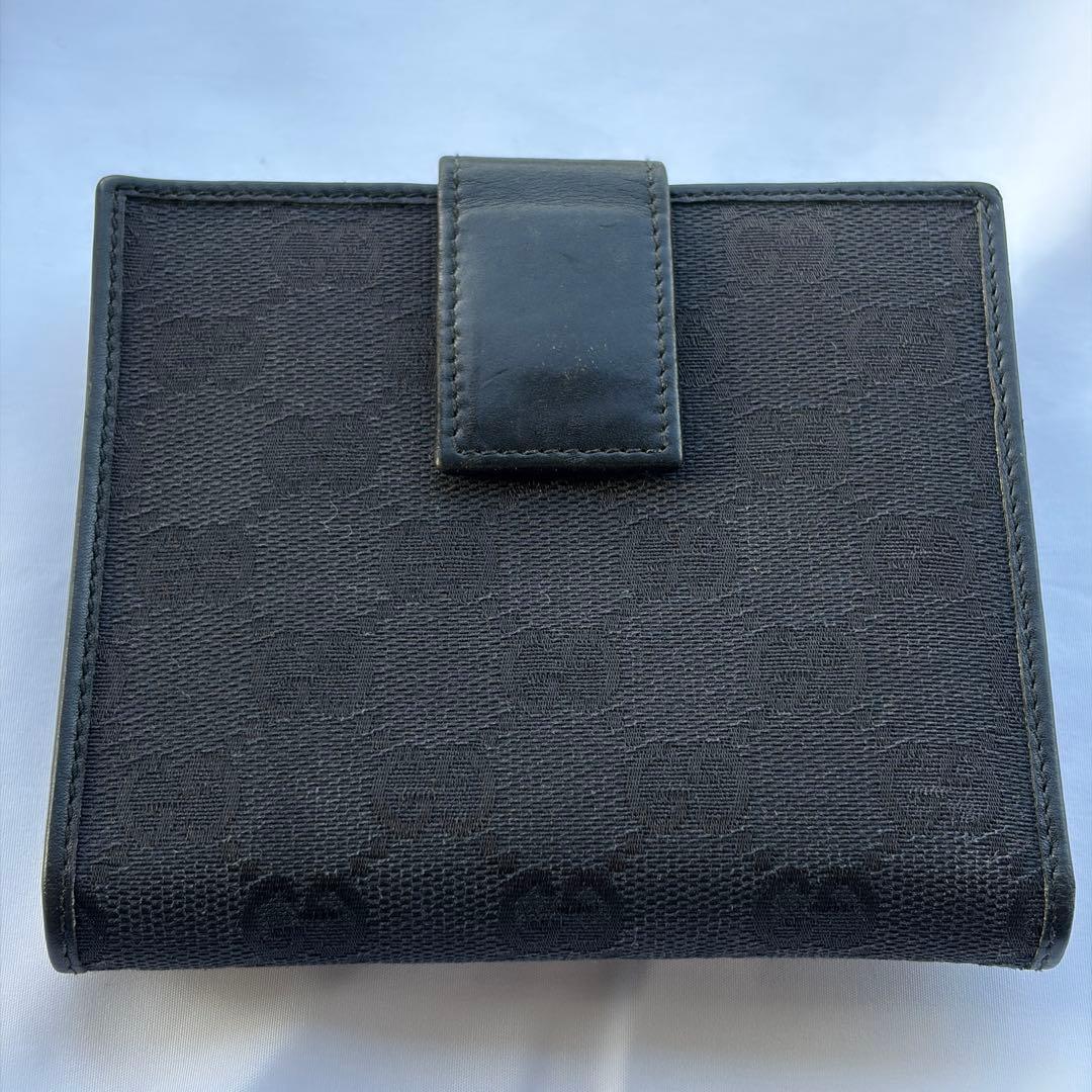 GUCCI グッチ 二つ折り財布 シマ レザー×キャンバス