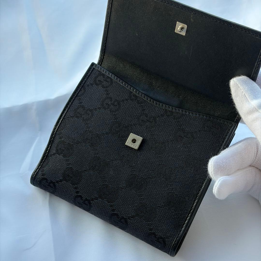 GUCCI グッチ 二つ折り財布 シマ レザー×キャンバス