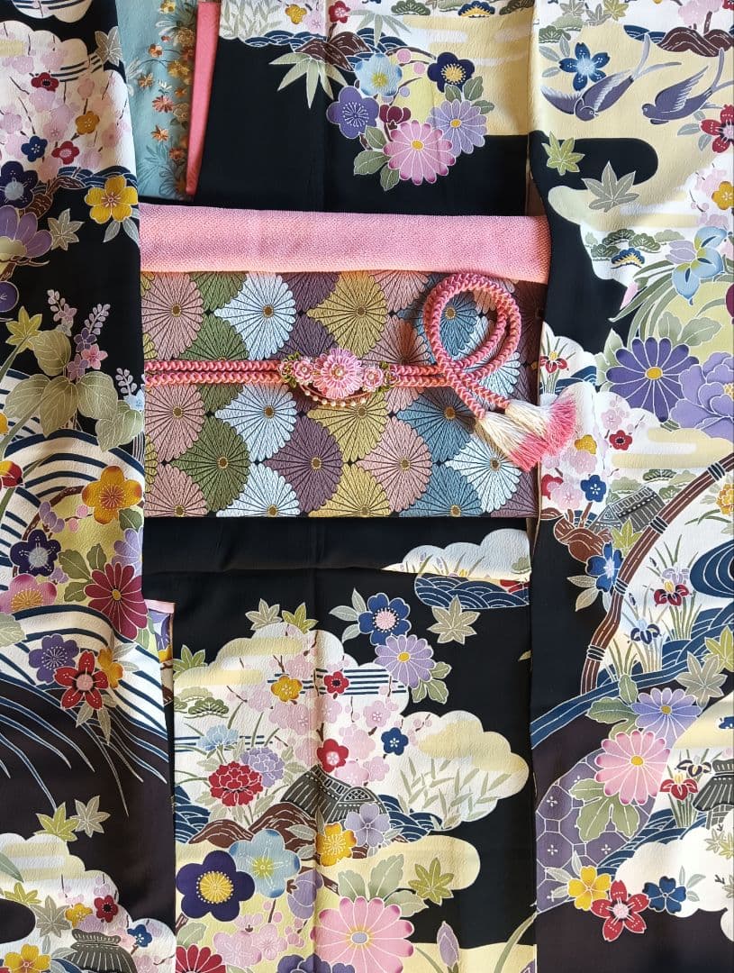 高級　京紅型　有名作家　黒　振袖フルセット　伝統工芸　丈164 裄67