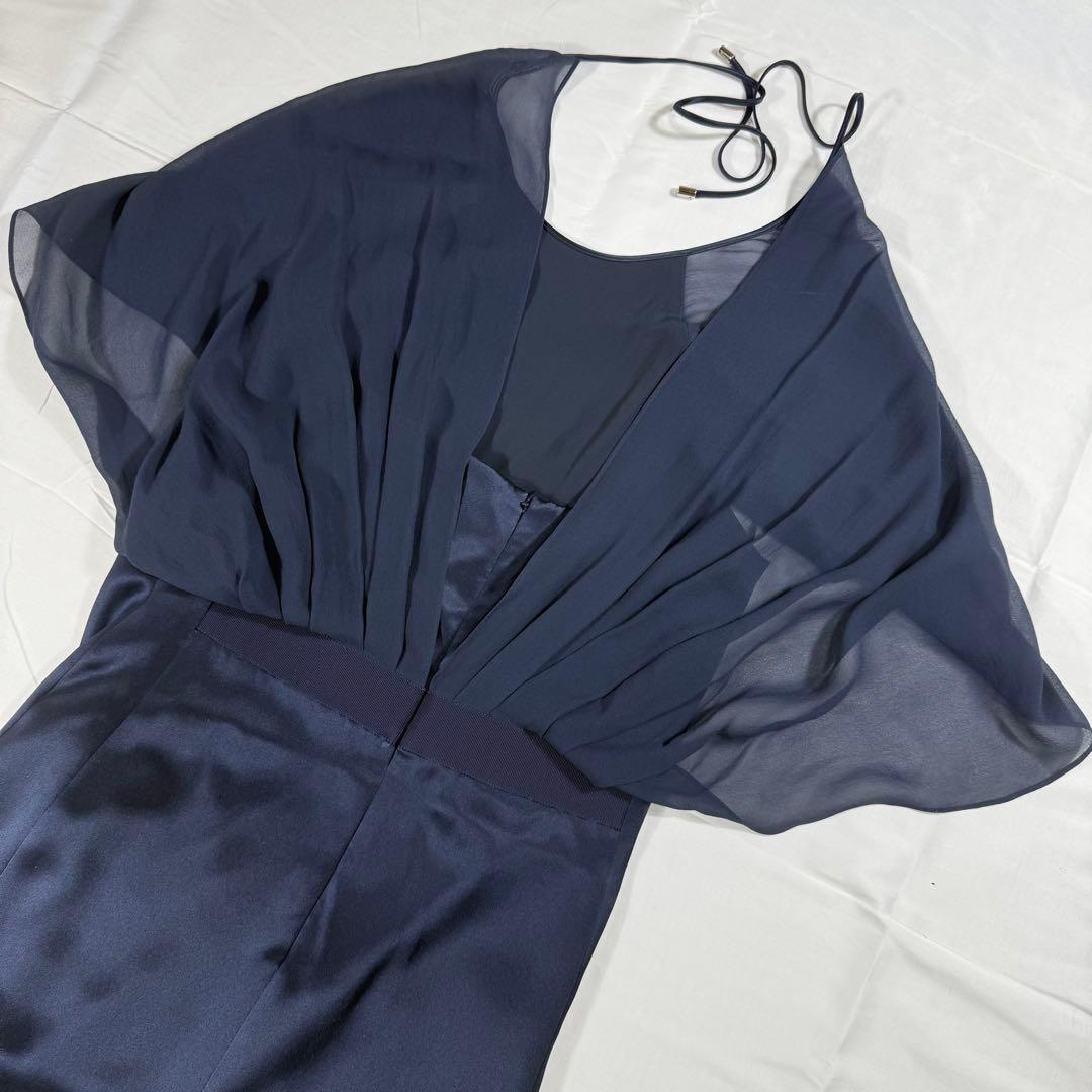 【美品】フェラガモ ワンピース ネイビー シルク100 フレア袖 42