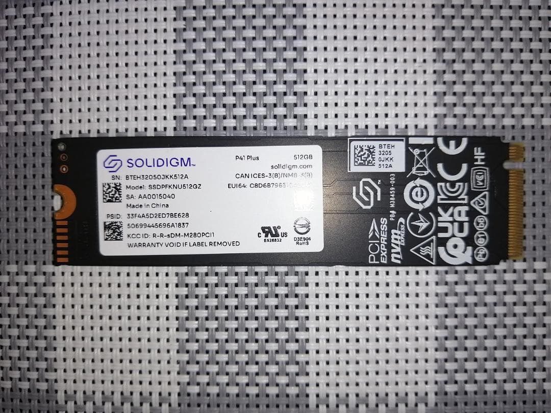 【使用時間５９時間・大容量512GB】M.2 NVMe SSD SOLIDGM