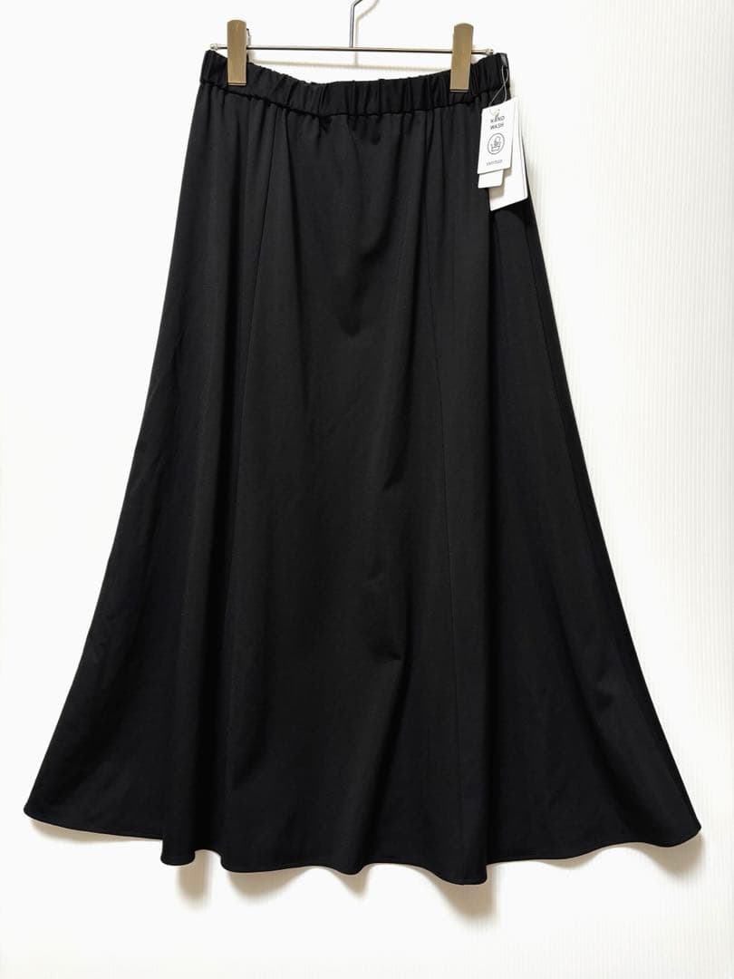 新品【アンタイトル】ゴム　ロング　フレア　スカート　ブラック　ジャージー　黒　L