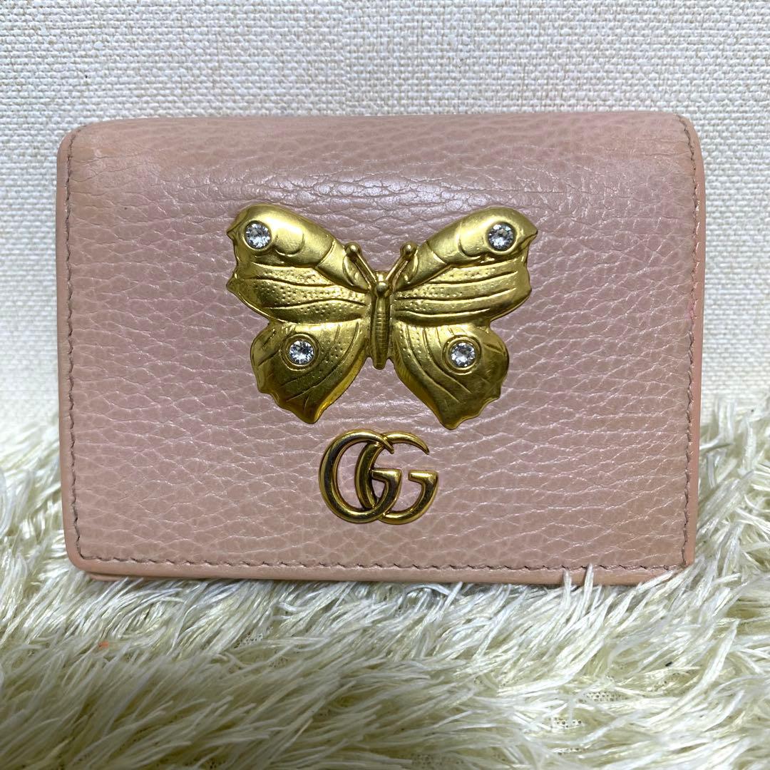 GUCCI グッチ✨ GGマーモント バタフライ 二つ折り財布 蝶 シボ革