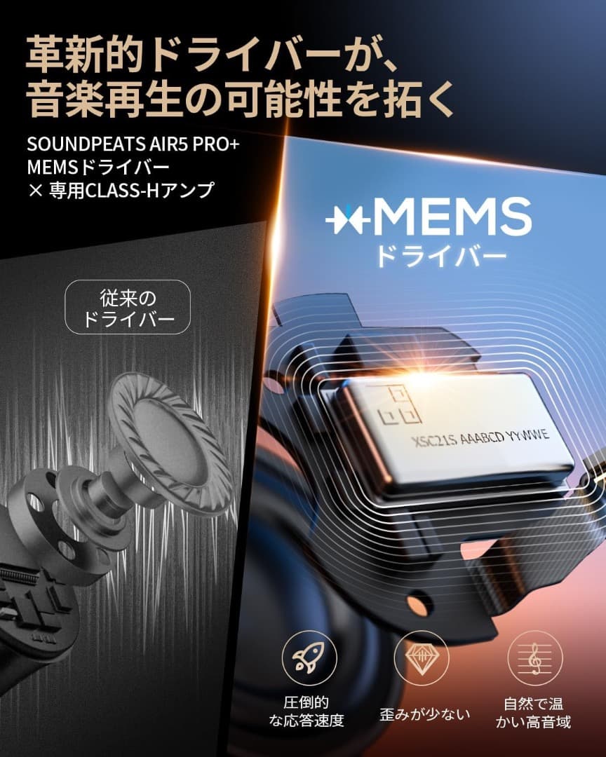 SOUNDPEATS Air5 Pro Plus（Pro＋）ワイヤレスイヤホン