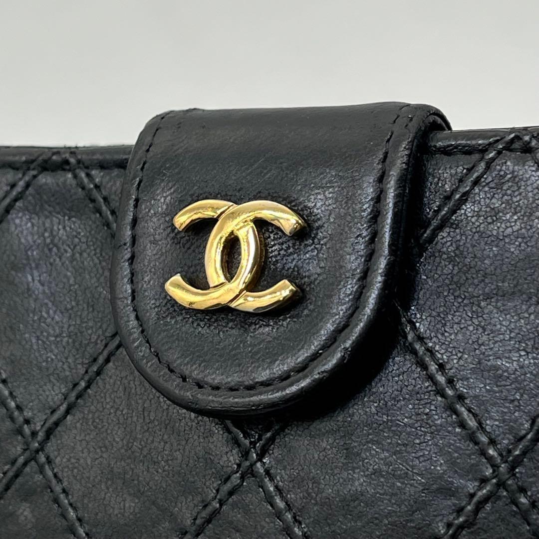 CHANEL 二つ折り財布 ビコローレ Wホック ココマーク 黒 レザー