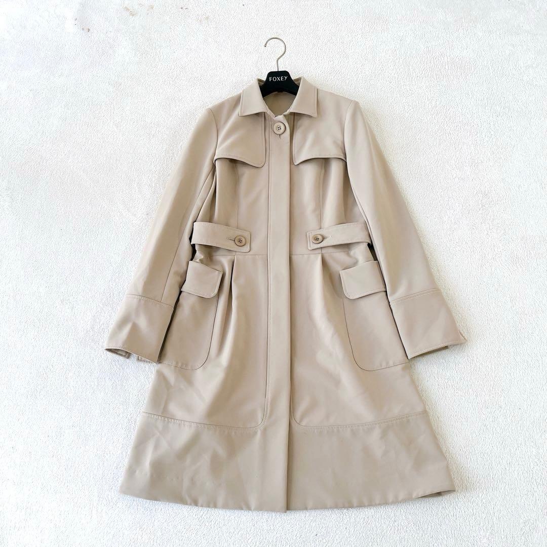 ★FOXEY NEWYORK★スプリングコート 飾りベルト付 グレージュ 40