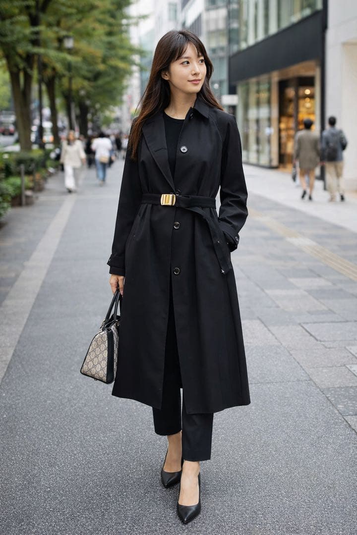 新品 極美品✨ アドーア スプリングコート ベルト付き ロング 綿 日本製 黒