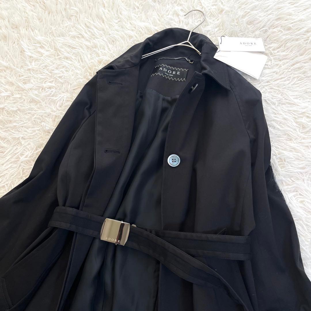 新品 極美品✨ アドーア スプリングコート ベルト付き ロング 綿 日本製 黒