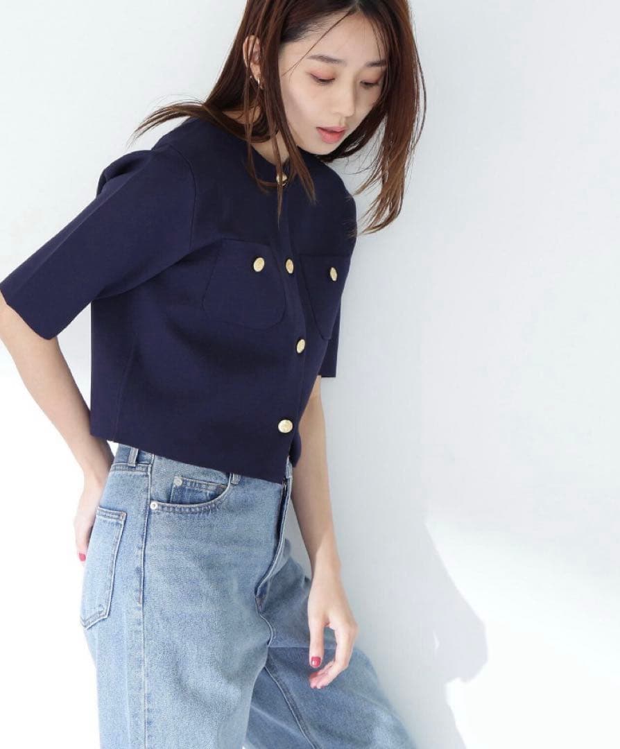 すぐ発送　NBB♥エンブレムボタンニットジャケット半袖