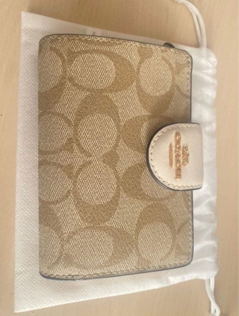 COACH 二つ折り財布 ベージュ キャンバス