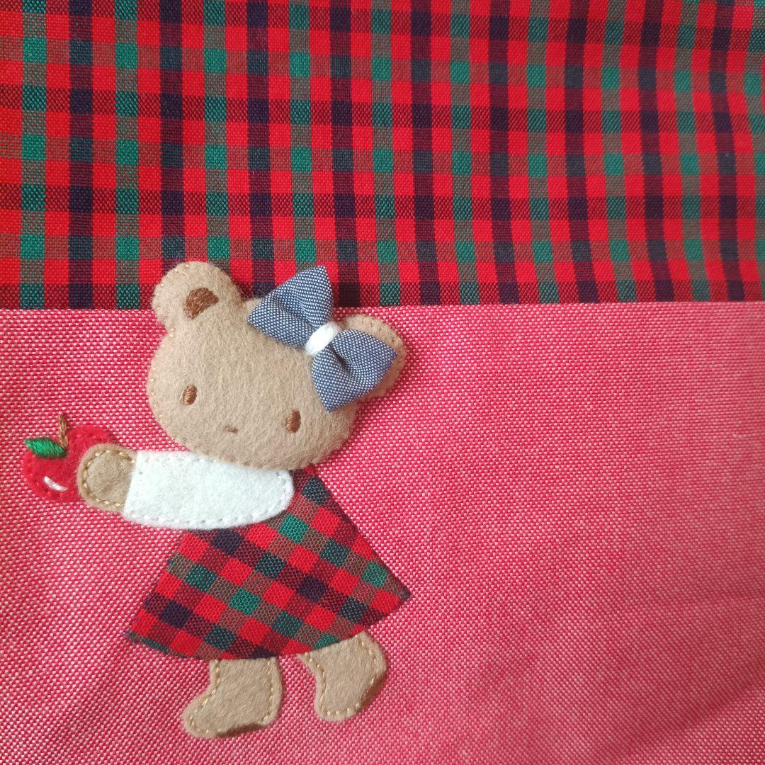 赤チェック❀立体アップリケ付き巾着袋❀ハンドメイド